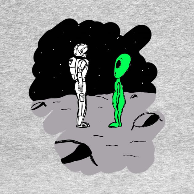 Alien meets astronaut by bowtie_fighter